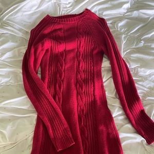 red hollister winter knit dress with long sleeves